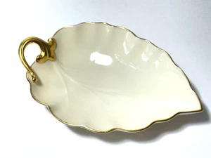 Vintage Lenox Wood Leaf Dish Gold Trim USA 7.25" - Picture 1 of 9