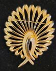 Vintage Gold Tone Trifari - Peacock Crown  & Feathers Modernist Signed Brooch