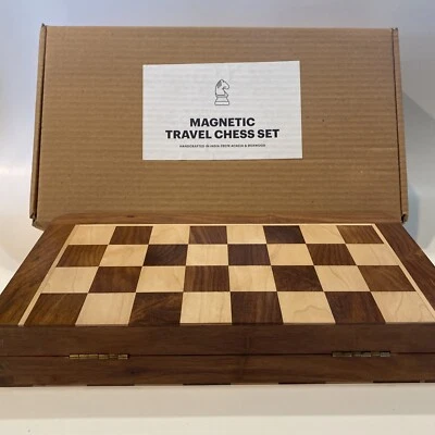 12X12" Foldable Magnetic Chess Set Board Games, Handmade India Acacia & Boxwood - Image 1 of 4
