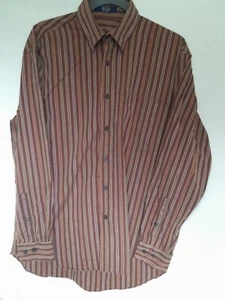 Alan Flusser Shirt Mens Medium Brown Colorful Stripe Woven Long Sleeve Button Up - Imagen 1 de 9