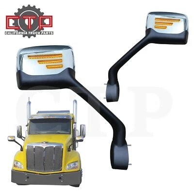 Espejo retrovisor capó cromado con intermitente LED para Peterbilt 2011-2020 par 579/587 Foto 1 de 4