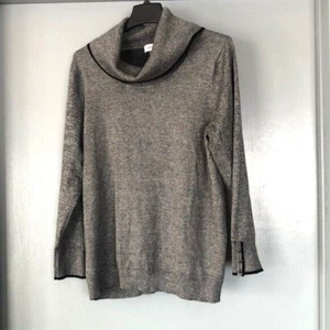 Calvin Klein Pullover Pullover Damen XL grau gestrickt Langarm Rundhalsausschnitt schwarz Zierleiste - Bild 1 von 8