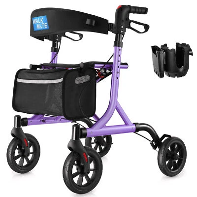 Rollator Walker w/Seat for Seniors 8in Wheels Supports up to 300lbs, Lightweight - Image 1 of 4