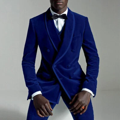 3 Piezas Terciopelo Hombres Traje Formal Boda Novio Fiesta Chal Solapa Hombres Blazer Pantalones Foto 1 de 4