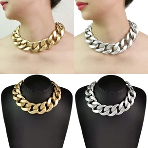 Fashion Women's Metal Alloy Chunky Choker Chain Statement Necklace Jewelry Gift - Picture 1 of 11