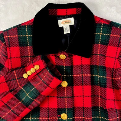 Blazer Talbots Rojo a Cuadros 100% Lana Cuello Terciopelo Botones Dorados Para Mujer Talla 6 EE. UU. Foto 1 de 4