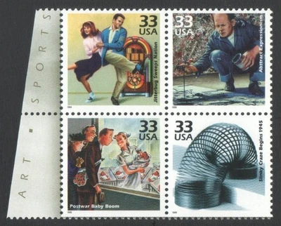 4 Unused US Postage 33 Cent Stamps 1940s Celebrate the Century Jitterbug Slinky - Image 1 of 2