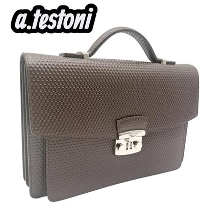 a.testoni Business Handbag Second Bag In Leather Dark Brown, Good Used Condition - Image 1 of 4