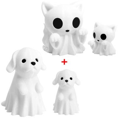 Halloween Fantasma Perro Gato Estatua Decoración Linda Halloween Espeluznante Fantasma Perro Estatuilla Foto 1 de 4