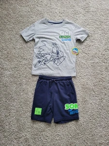 sonic the hedgehog boys short set size 4 short sleeve gray embroidery logo - Picture 1 of 3