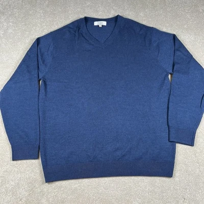 Suéter Turnbury Extra Fino Lana Merino Cuello en V Azul Para Hombre Grande Foto 1 de 4