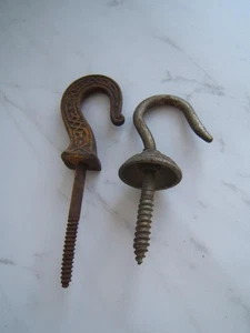 2 ANTIQUE EASTLAKE CEILING HOOKS - Picture 1 of 9