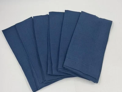 Nuevo juego/6 servilletas de lino Pottery Barn Mason de gran tamaño, azul índigo 22”x22” LEER Foto 1 de 4