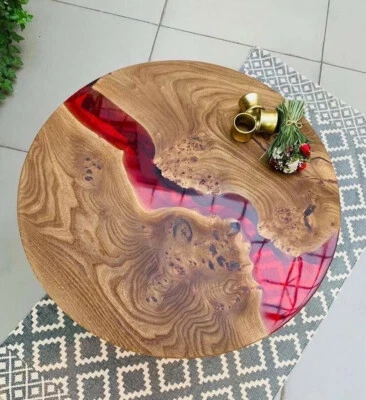 Mesa de cafetería de resina epoxi roja borde vivo muebles de madera de acacia decoración hecha a mano Foto 1 de 4
