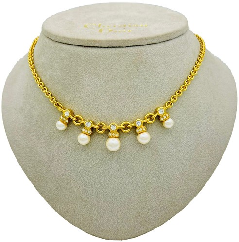 Raro girocollo vintage DIOR perle artificiali cristallo placcato oro collana circa 39 45 cm.