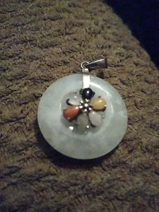 VTG 925 V With Green Jade Donut 6 sm Stones Pendant - Picture 1 of 10