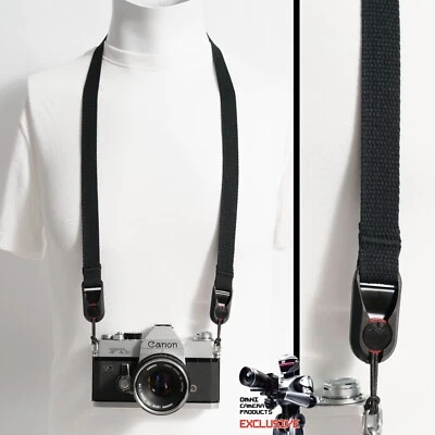 Slim 40” Black Cotton Camera Neck Strap & Black Peak Design Anchors Handcrafted - Image 1 of 4
