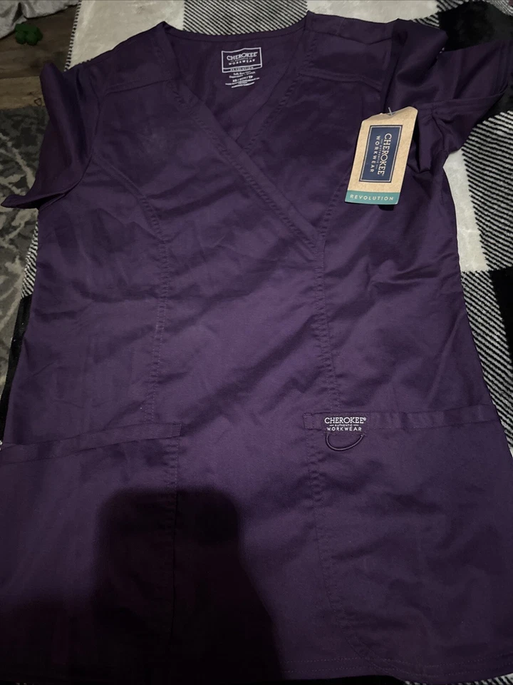Cherokee Workwear Revolution Women's Mock Wrap Scrub Top -WW610 (Color Eggplant) - Image 1 of 1