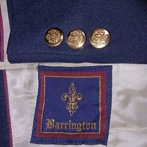 Barrington Blazer Mens 40R Blue Suit Jacket Sport Coat Gold Metal Buttons Classy