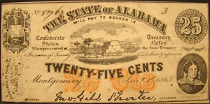 BONITO BILLETE DE $.25 CENTAVOS ESTADO DE ALABAMA FECHADO 1863 - MONEDA CONFEDERADA - Imagen 1 de 2