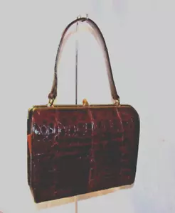 Vintage ESCORT BAG Brown Alligator Handbag All Original FABULOUS - Picture 1 of 11