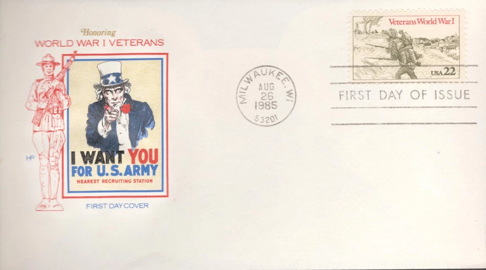 1985 FDC - Scott# 2154 - WW I Veterans - Farnam Cachet - Image 1 of 1