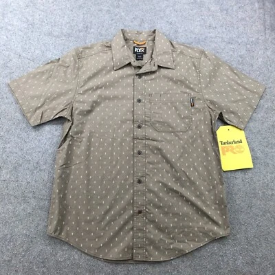 Camisa Timberland Para Hombres Mediana Marrón Manga Corta Informal Abotonada Flexible Foto 1 de 4