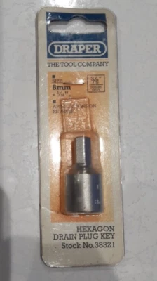 Draper 38321 8mm Hexagon-5/16 3/8 Square Drive Drain Plug Key - Image 1 of 2