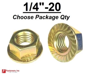 1/4"-20 Grade 8 SERRATED Flange Whiz Lock Nuts Coarse Zinc Yellow Plated - Picture 1 of 10