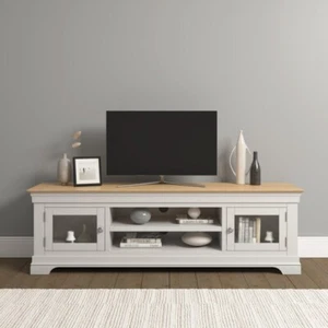 Bordeaux Large TV Stand Ivory & Oak Shabby Chic Fully Assembled 1800mm Wide - Picture 1 of 10
