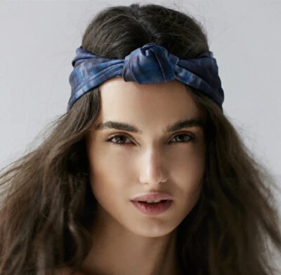 Free People Blue Tie Dye Knotted Wide Yoga Silky Headband NWT - Image 1 of 4