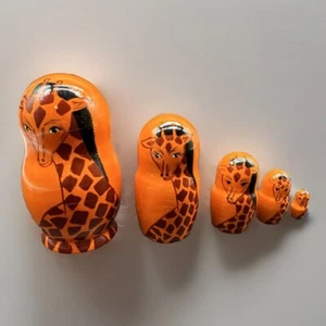 5-PC. NESTING DOLLS Giraffe Lovely  Signed Vibrant Colors - Picture 1 of 6