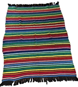 Vintage Crochet Knit Afghan Color Block  Handmade Multi Colored Blanket Throw - Picture 1 of 4