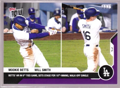 Mookie Betts Will Smith Dodgers Walk-Off D-Backs 2020 Topps NOW 203 Purple /25 - Image 1 of 2
