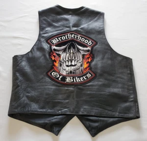 IK Leather Motorcycle Vest Black Size 46 Biker Patches Lined Pockets Snap *Flaw - Picture 1 of 9