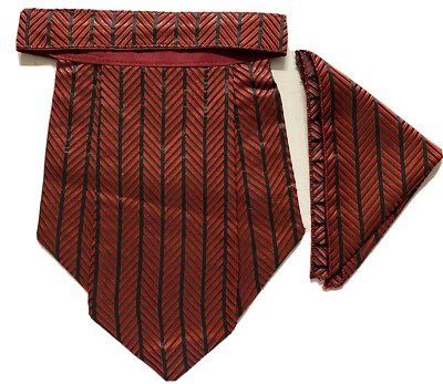 NEW Red black Men Silk Cravat SET Scarf Ascot NECK Tie PARTY-PRE STITCHED GATSBY - Image 1 of 4