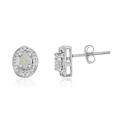 14k White Gold Opal Earrings with Diamonds - Image 1 of 3