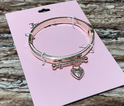 Juicy Couture Joyería Pulsera Oro Rosa Cristal Corazón Dije Bisagra Brazalete Foto 1 de 4