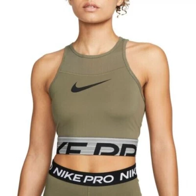 NEW Nike Pro Dri-Fit Green Graphic Cropped Training Tank DM7689-222 Women's M - Image 1 of 4