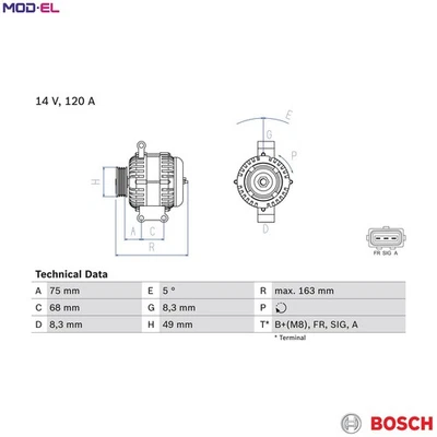 ALTERNATOR 0 986 049 670 FOR FORD AUSTRALIA FOCUS/Convertible/Hatchback  VOLVO - Image 1 of 4