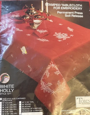 Rare Tobin WHITE HOLLY Red Stamped Cross St. Table Runner Kit #1271 - Image 1 of 3