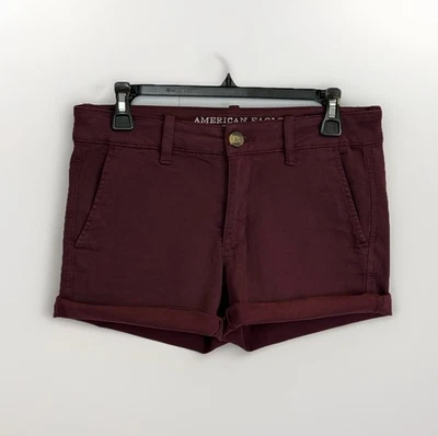 American Eagle Outfitters Women's Size 6 Midi Super Stretch Shorts Maroon - Image 1 of 4