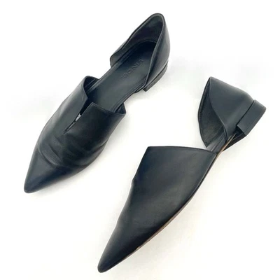 Mocasín Vince Darlington Puntera Punta D’Orsay Plano Cuero Negro Diseñador Talla 7 Foto 1 de 4