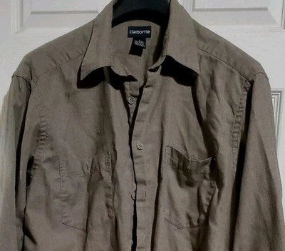Camisa de Vestir Claiborne Hombre Grande Taupe Abotonada Manga Larga Doble Bolsillo Foto 1 de 4