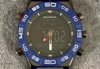 Mens Quartz Analog Watch 50mm Dial Rubber Strap RM3001 Black/Navy - Image 1 of 3