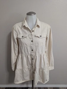 FREE PEOPLE Nicole Denim Ivory Shirt Tiered Mini Dress Button Women's Size XS - Picture 1 of 7