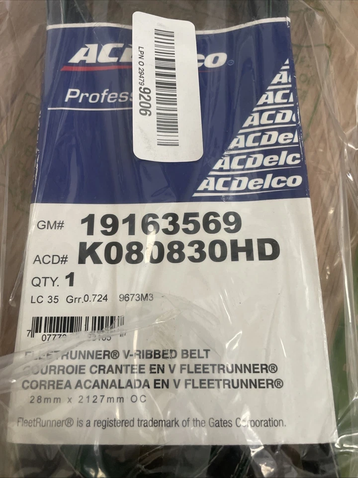 Cinturón serpentino acanalado en V genuino ACDelco para Dodge Dakota 1990-1993 | 8 costillas Foto 1 de 4