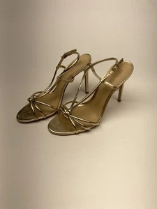 Schutz Strappy High Heel Shoes Womens Size 10 Metallic Open Toe Sandals Dressy - Picture 1 of 8