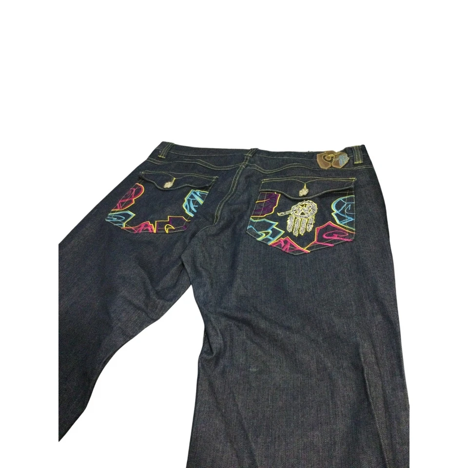 Miskeen JEANS MEN sz 42 DARK WASH EMBROIDERED POCKETS FLARE LEG - Image 1 of 4