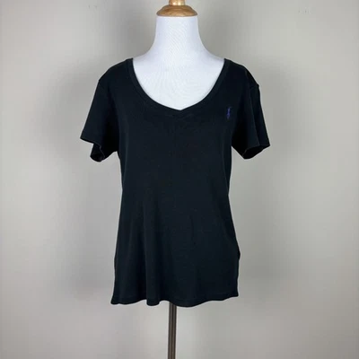 Ralph Lauren Sport Топ женщин XL черный v-образным вырезом футболка фиолетовый пони логотип основной - Изображение 1 из 4